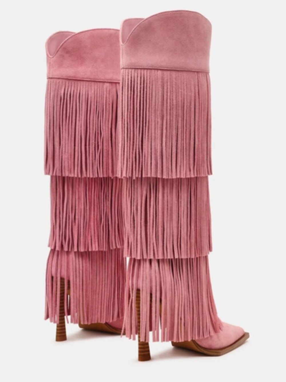 Steve Madden Kinzee Fringe Suede Stiletto Tall Western Boots - Picture 2 of 5